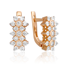 Серьги с английским замком из красного золота с бриллиантами 02-0387-00-101-1110-30