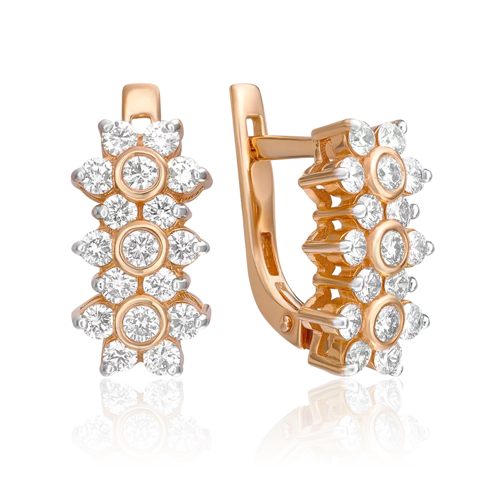 Серьги с английским замком из красного золота с бриллиантами 02-0387-00-101-1110-30