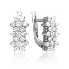 Серьги с английским замком из белого золота с бриллиантами 02-0388-00-101-1120-30