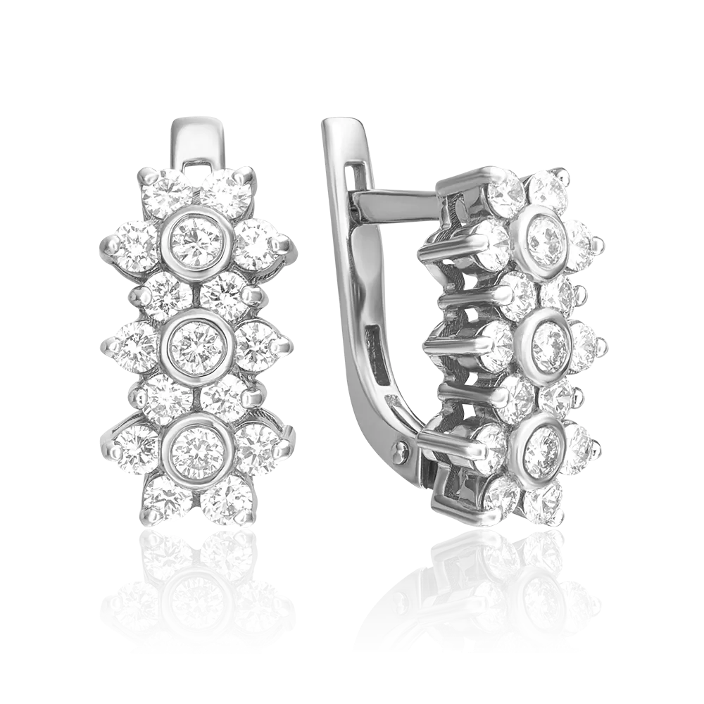 Серьги с английским замком из белого золота с бриллиантами 02-0388-00-101-1120-30