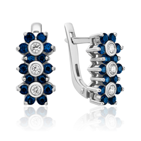 Серьги с английским замком из белого золота с бриллиантами и сапфирами 02-0388-00-105-1120-30
