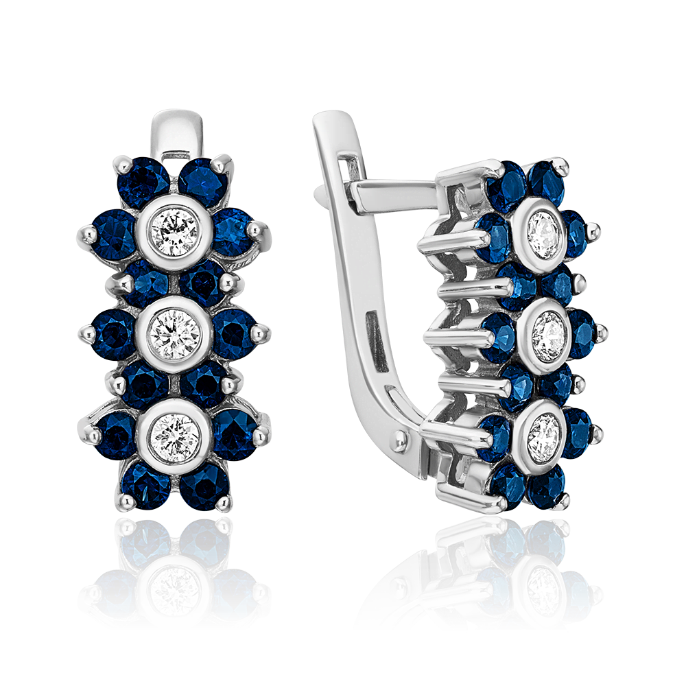 Серьги с английским замком из белого золота с бриллиантами и сапфирами 02-0388-00-105-1120-30