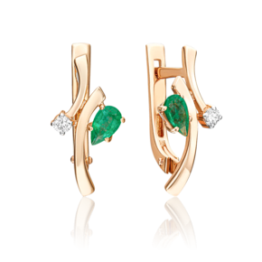 Серьги с английским замком из красного золота с изумрудом и бриллиантом 02-0389-00-106-1110-30