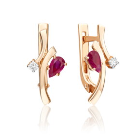 Серьги с английским замком из красного золота с рубином и бриллиантом 02-0389-00-107-1110-30
