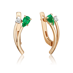 Серьги с английским замком из красного золота с изумрудом и бриллиантом 02-0393-00-106-1110-30