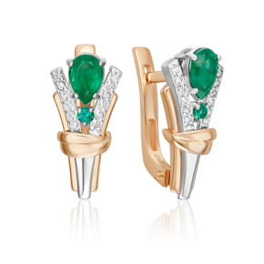 Серьги с английским замком из комбинированного золота с изумрудами и бриллиантами 02-5218-00-106-1111