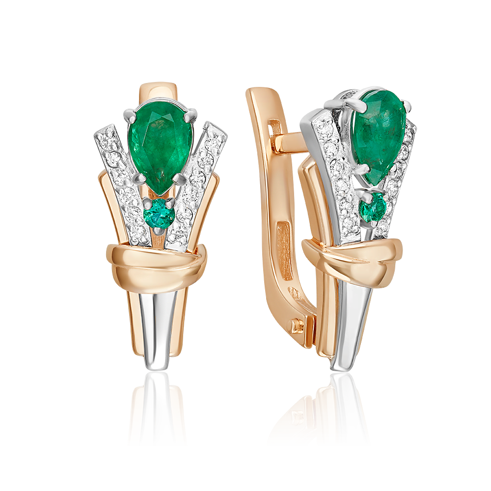 Серьги с английским замком из комбинированного золота с изумрудами и бриллиантами 02-5218-00-106-1111