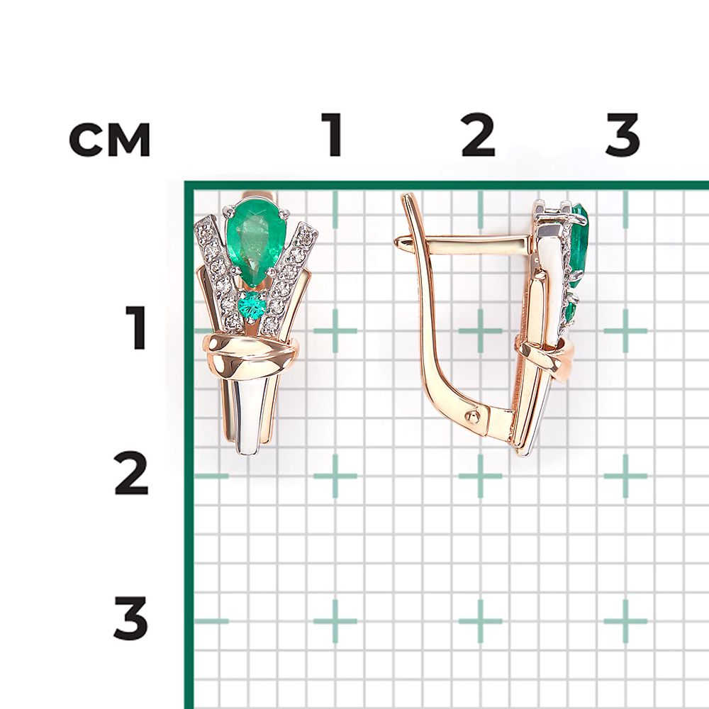 Серьги с английским замком из комбинированного золота с изумрудами и бриллиантами 02-5218-00-106-1111