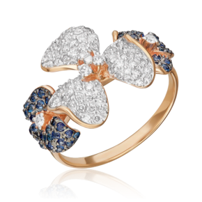 Кольцо «Триллиум» из красного золота с бриллиантами и сапфирами 01-1386-01-105-1110
