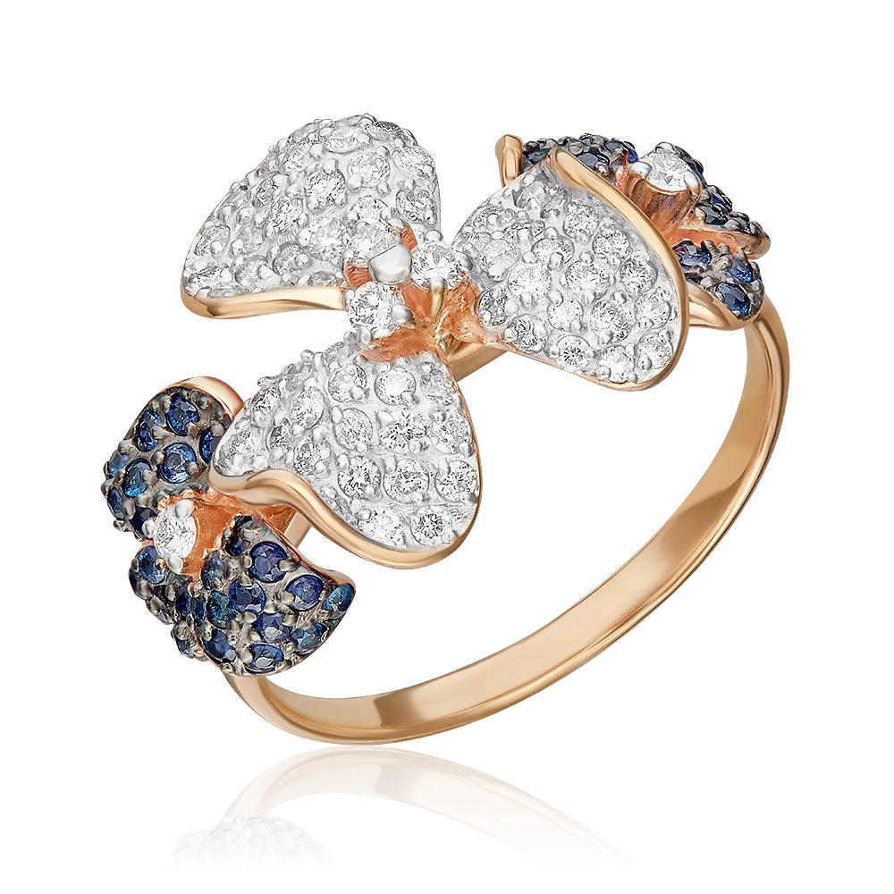 Кольцо «Триллиум» из красного золота с бриллиантами и сапфирами 01-1386-01-105-1110