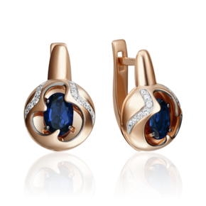 Серьги с английским замком из красного золота с сапфиром и бриллиантами 02-4159-00-105-1110-30