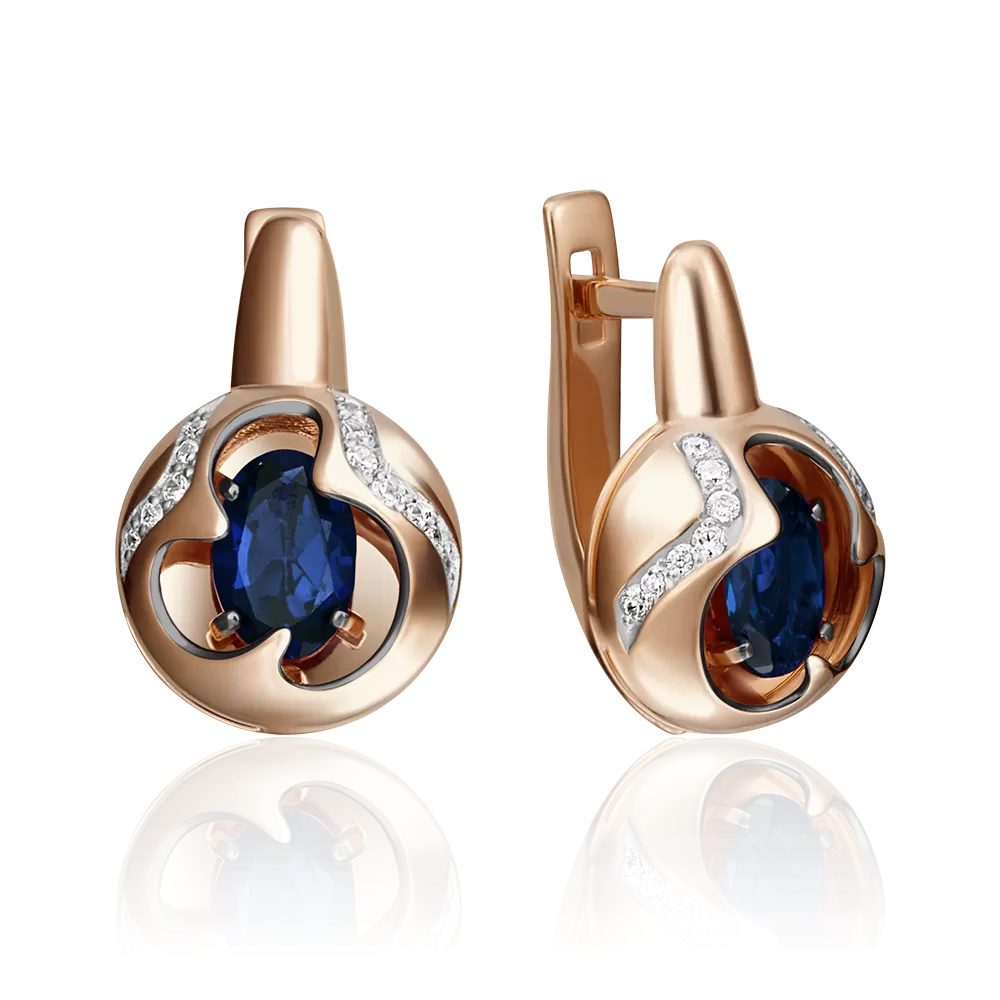 Серьги с английским замком из красного золота с сапфиром и бриллиантами 02-4159-00-105-1110-30