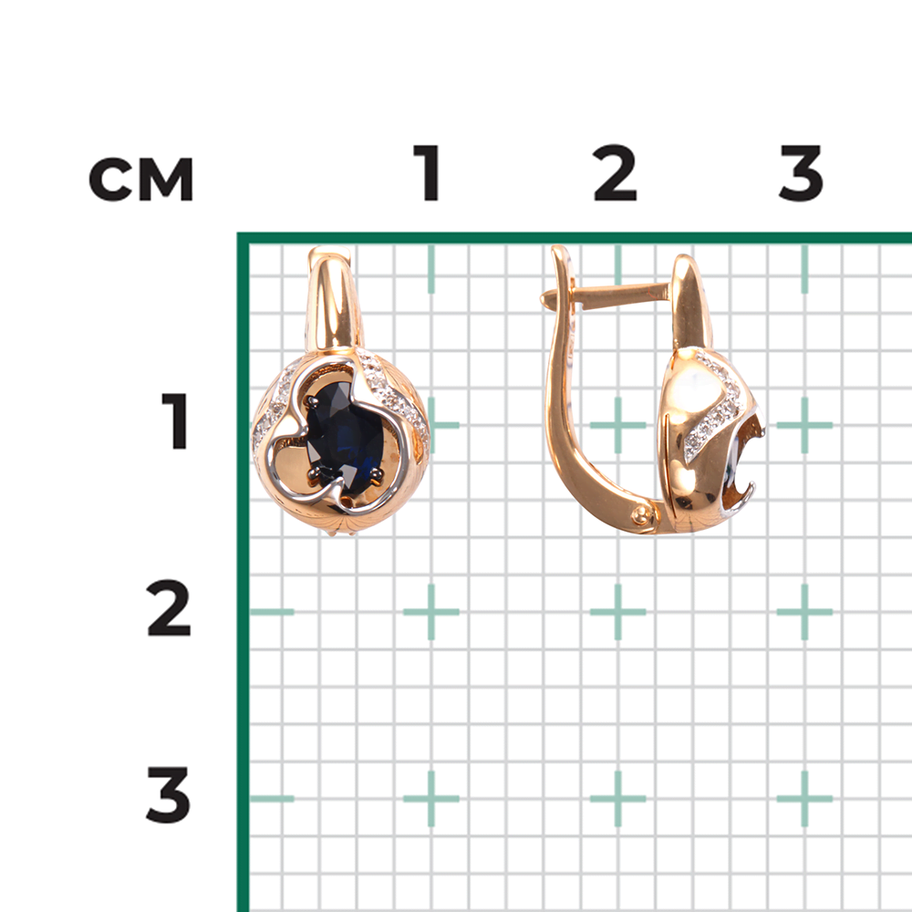 Серьги с английским замком из красного золота с сапфиром и бриллиантами 02-4159-00-105-1110-30