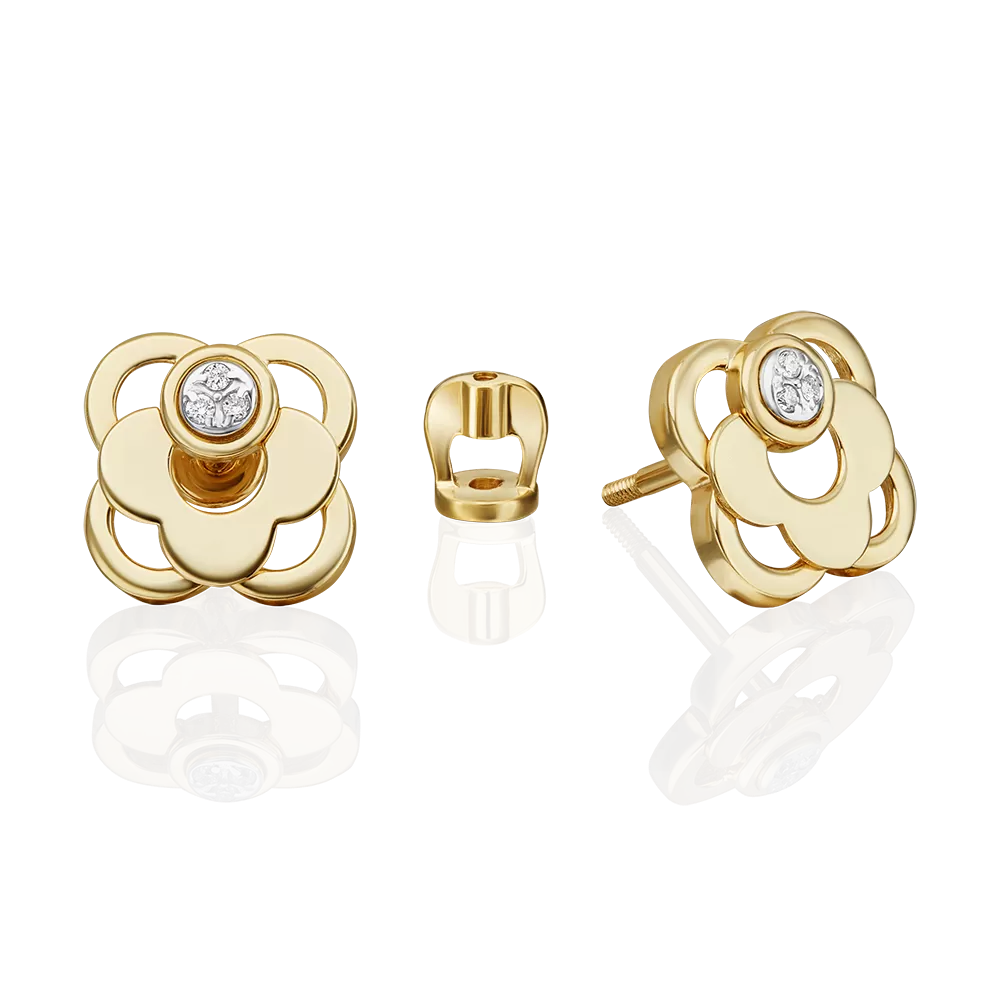 Серьги-пусеты из комбинированного золота с бриллиантами 02-5029-00-101-1121