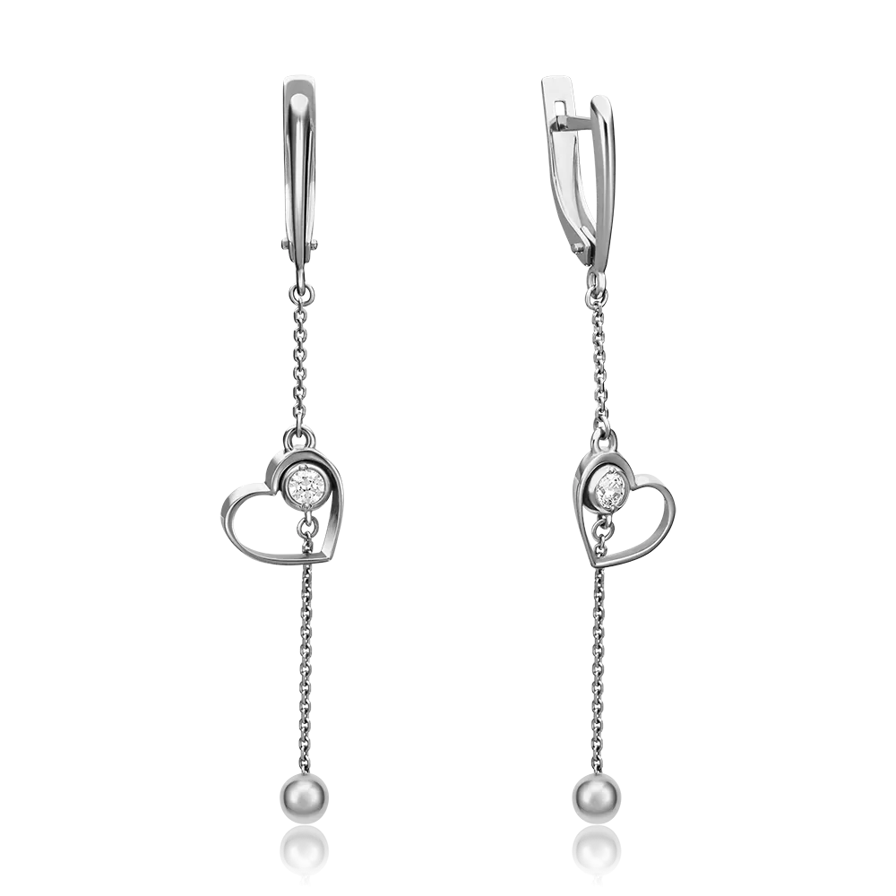 Серьги «Сердца» с английским замком из белого золота с фианитом 02-4401-00-401-1120-03