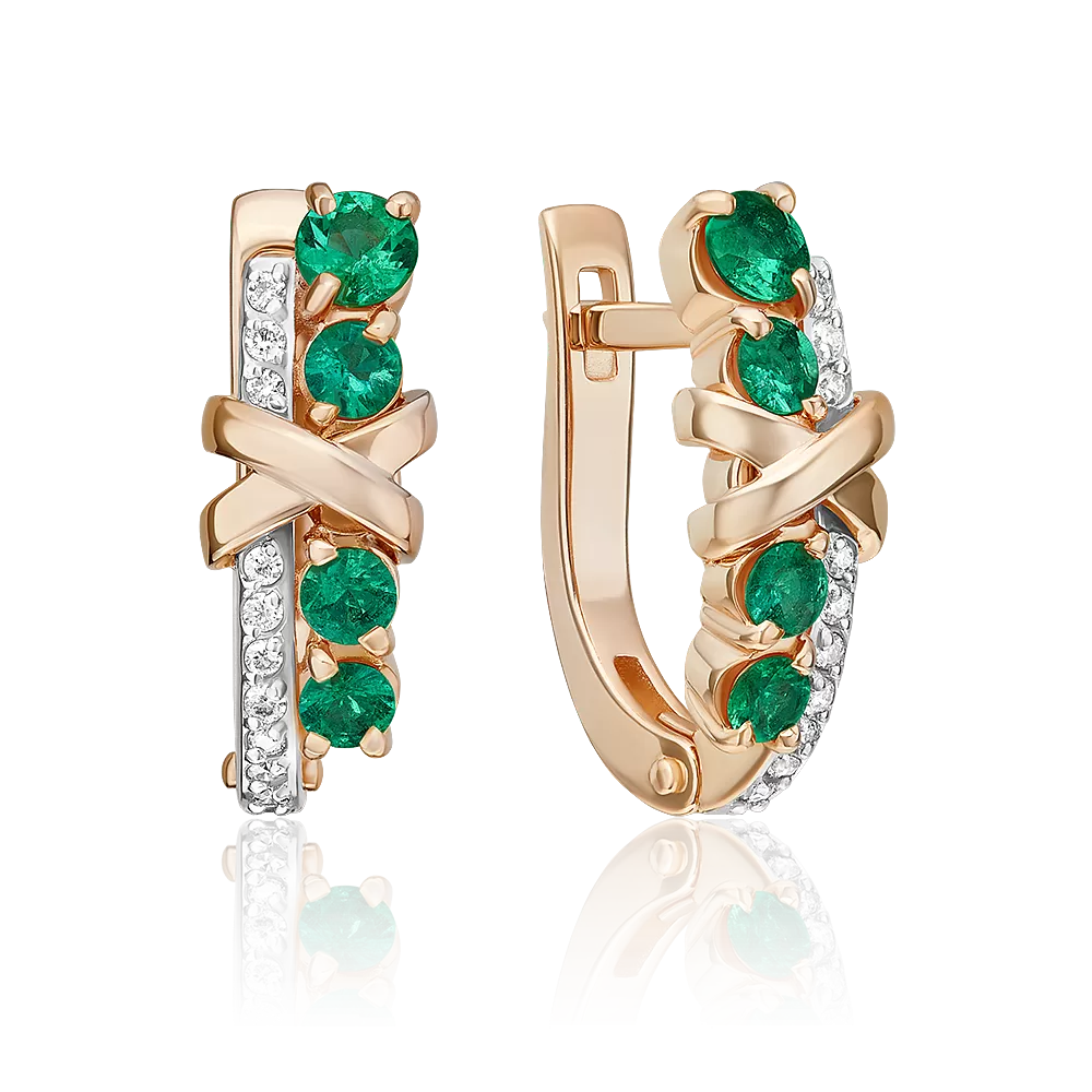 Серьги с английским замком из красного золота с изумрудами и бриллиантами 02-5220-00-106-1110