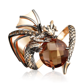 Кольцо «Дракон» из красного золота с цитрином и кварцем дымчатым 01-5893-00-226-1110
