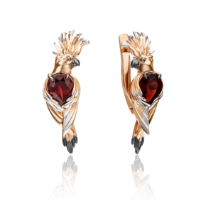Серьги «Попугаи» с английским замком из красного золота с гранатом 02-4534-00-204-1110-57