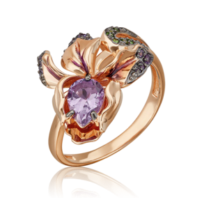 Кольцо «Ирис» из красного золота с аметистами, хромдиопсидами и эмалью 01-5427-00-709-1110-57