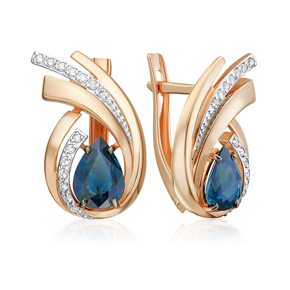 Серьги с английским замком из красного золота с сапфиром и бриллиантами 02-5474-00-105-1110