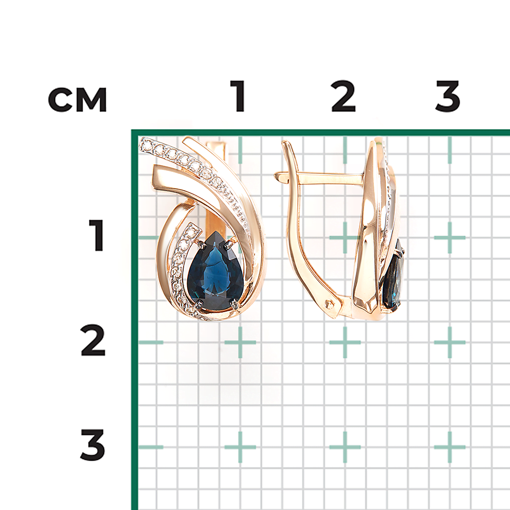 Серьги с английским замком из красного золота с сапфиром и бриллиантами 02-5474-00-105-1110