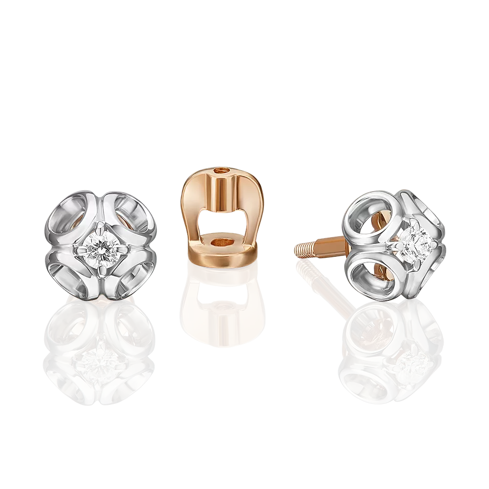 Серьги-пусеты из комбинированного золота с бриллиантом 02-5333-00-101-1111