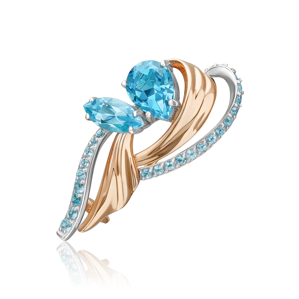 Брошь «Стихия Воды» из комбинированного золота с топазами 04-0285-00-201-1111