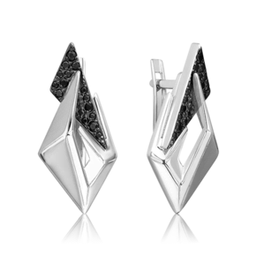 Серьги с английским замком из серебра с чёрными фианитами 02-5087-00-402-0200