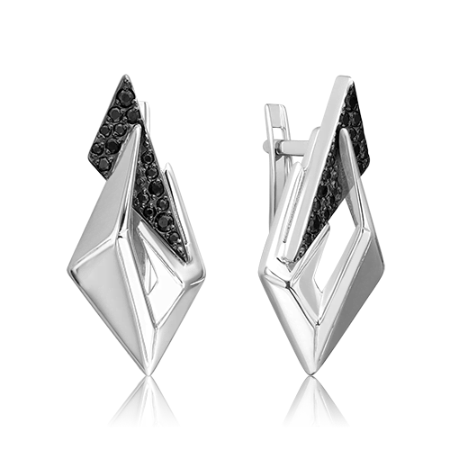 Серьги с английским замком из серебра с чёрными фианитами 02-5087-00-402-0200