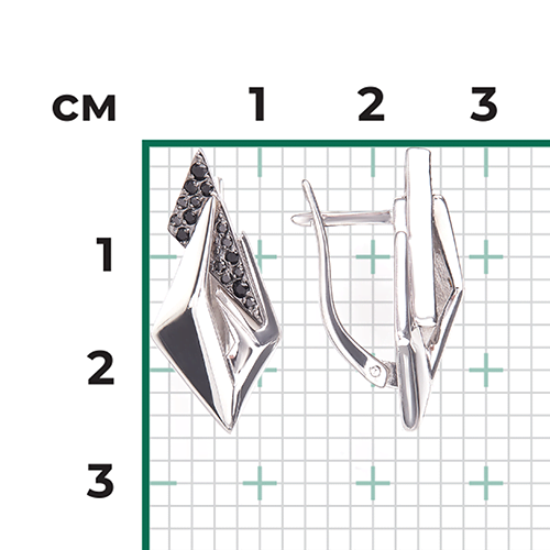 Серьги с английским замком из серебра с чёрными фианитами 02-5087-00-402-0200