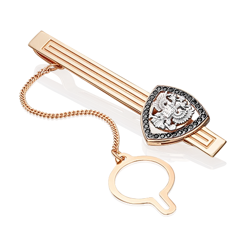 Зажим для галстука из комбинированного золота с фианитами 09-0042-00-402-1111-03