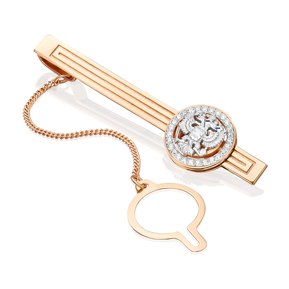 Зажим для галстука из комбинированного золота с фианитами 09-0043-00-401-1111-03