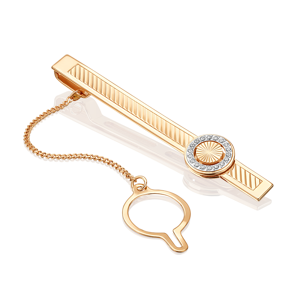 Зажим для галстука из красного золота с фианитами 09-0044-00-401-1110-03