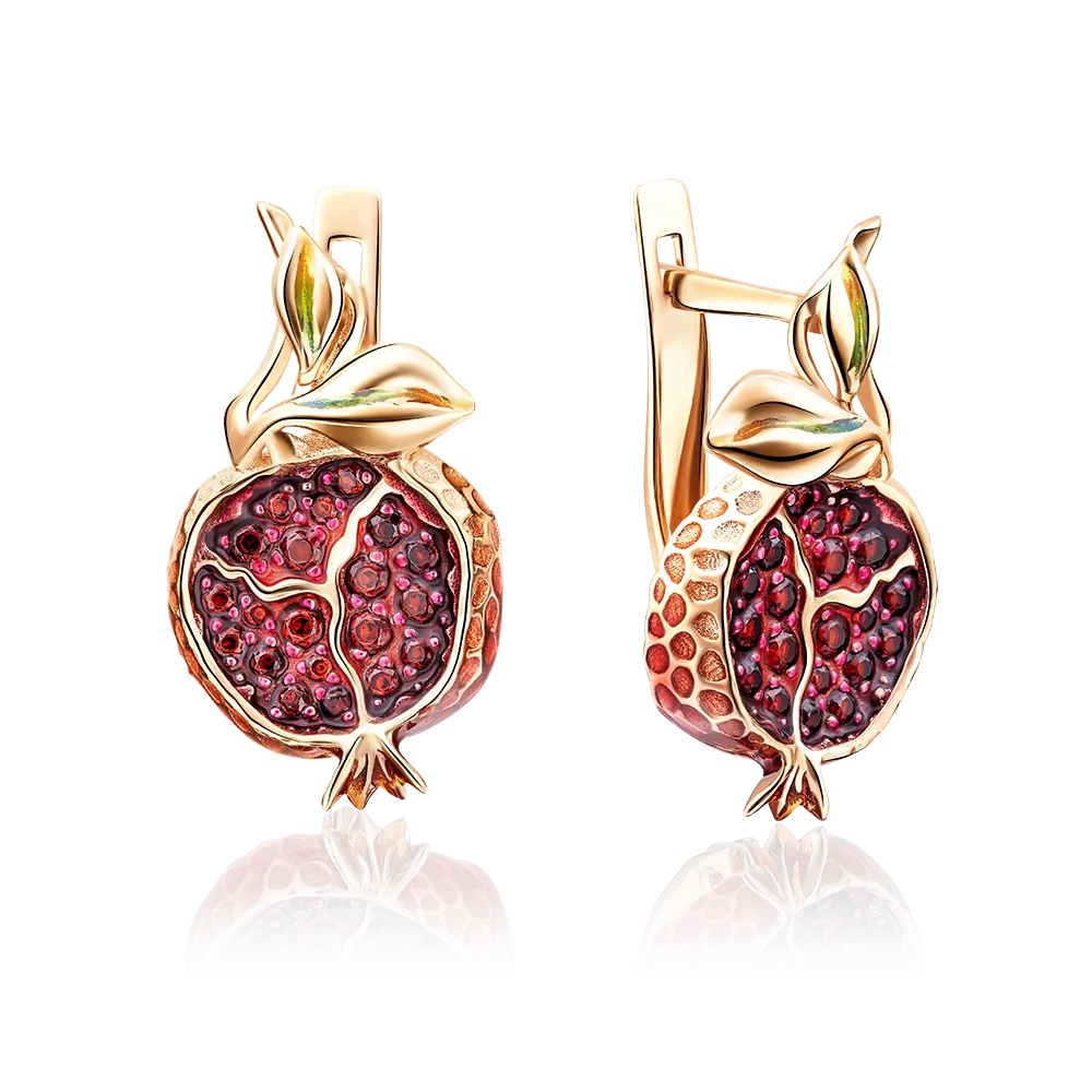 Серьги «Спелый гранат» с английским замком из красного золота с гранатами и эмалью 02-4047-00-204-1110-57