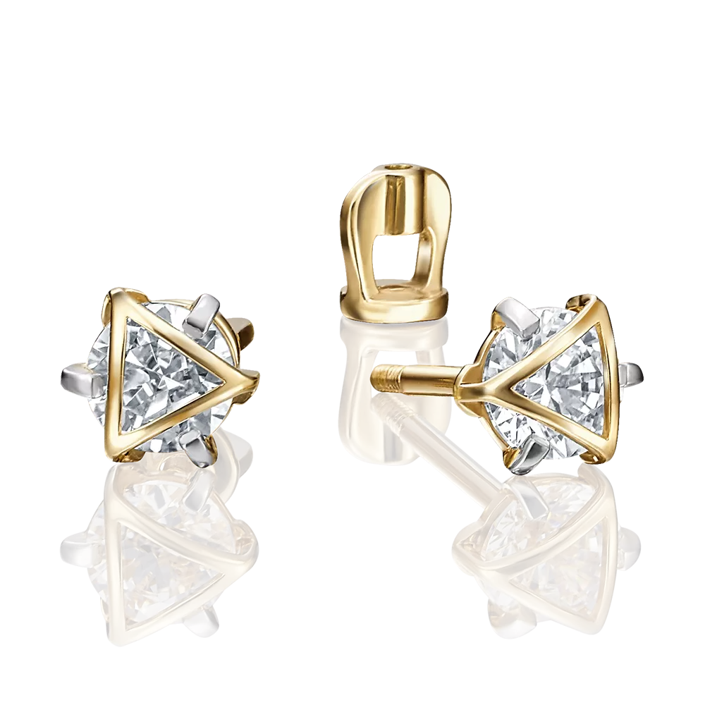 Серьги-пусеты из лимонного золота с фианитом 02-4116-00-401-1130