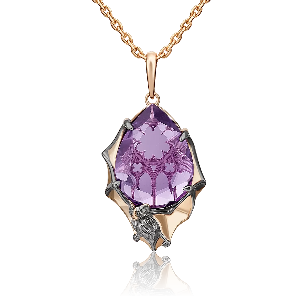 Подвеска «Летучая мышь» из красного золота с аметистом 03-2964-00-203-1110-46