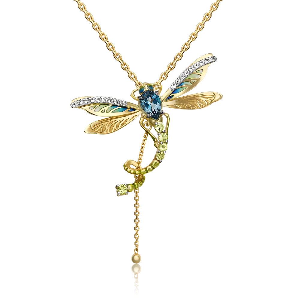 Подвеска «Стрекоза» из лимонного золота с миксом камней и эмалью 03-3071-00-243-1130-57