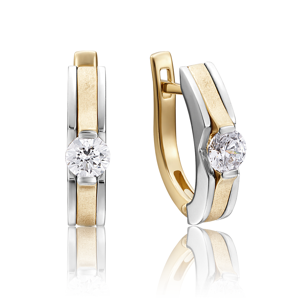 Серьги с английским замком из комбинированного золота с фианитом 02-4188-00-501-1121-38