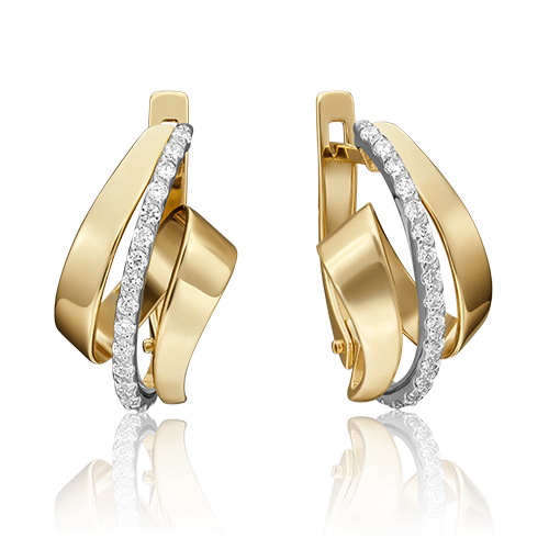 Серьги с английским замком из комбинированного золота с фианитами 02-4562-00-401-1121-24