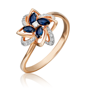 Кольцо из красного золота с сапфирами и бриллиантами 01-1573-00-105-1110-30
