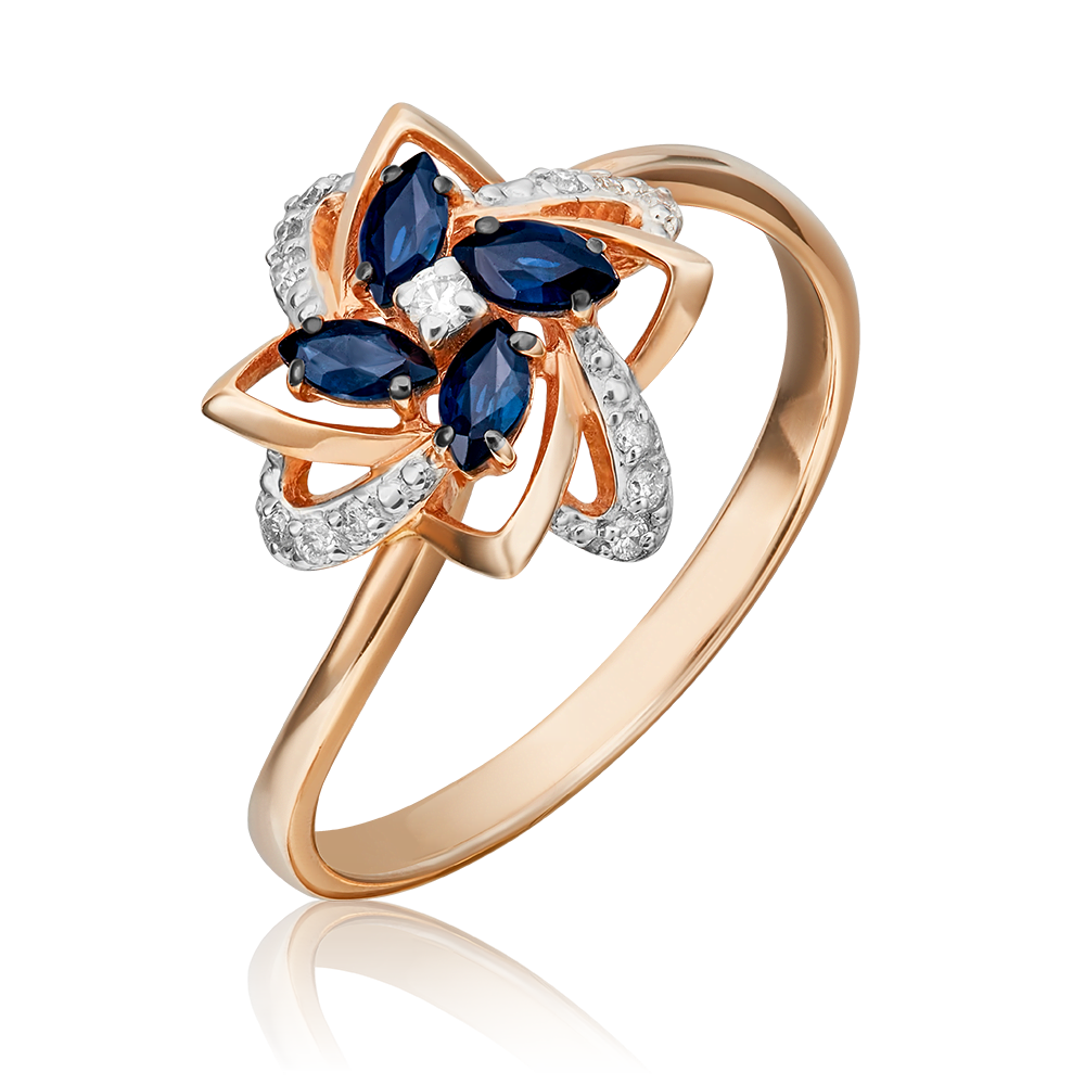 Кольцо из красного золота с сапфирами и бриллиантами 01-1573-00-105-1110-30