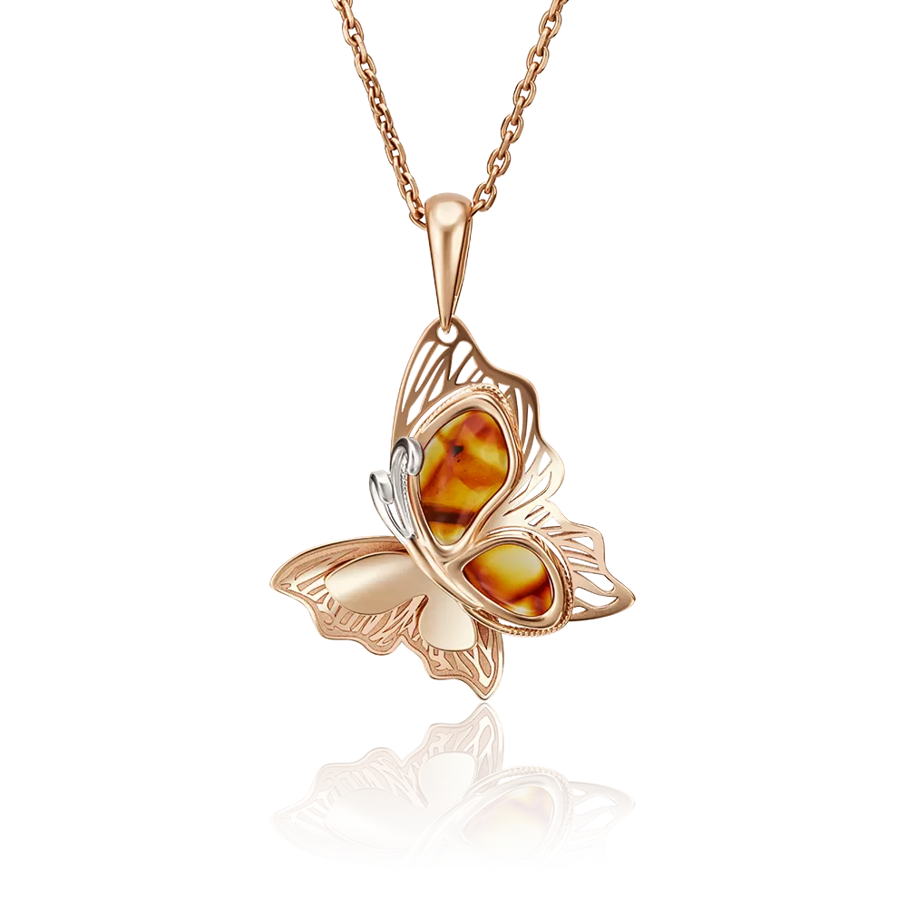 Подвеска «Солнечные бабочка» из красного золота с янтарём 03-2705-01-271-1110-46