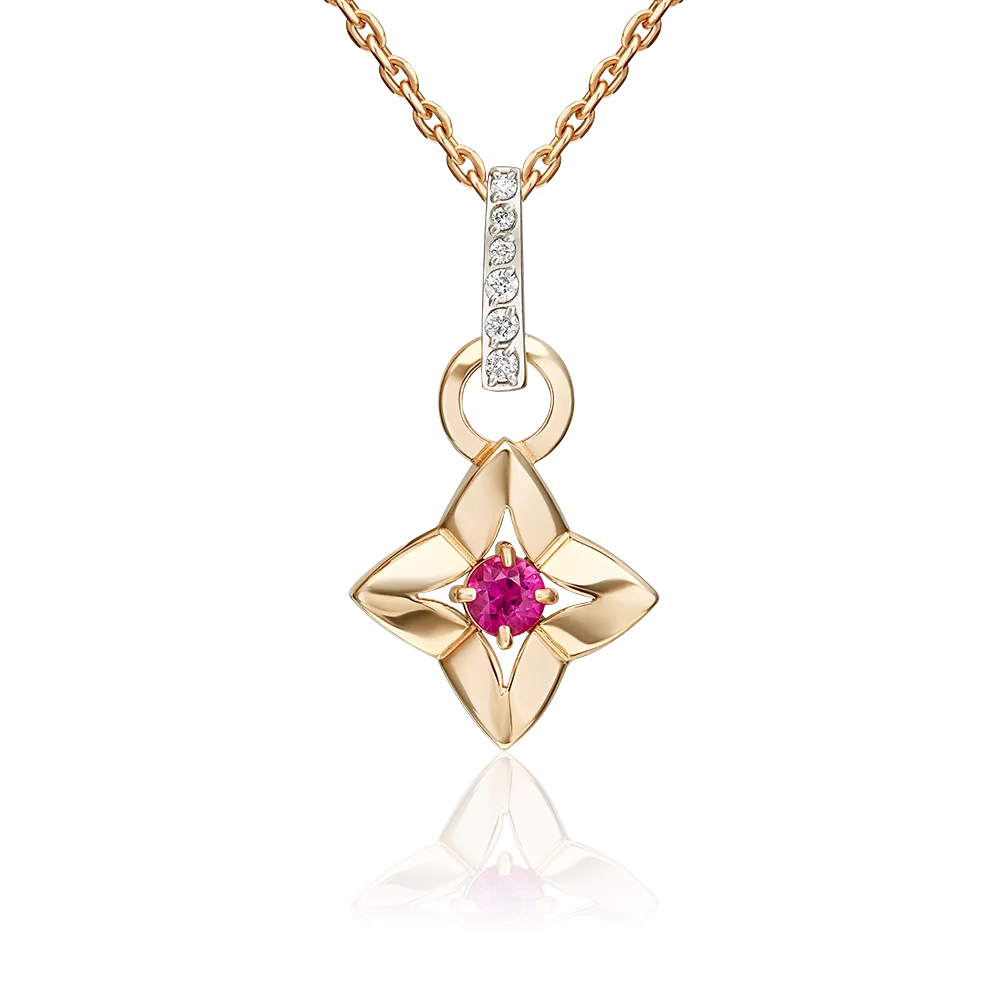 Подвеска из красного золота с рубином и бриллиантами 03-3622-00-107-1110