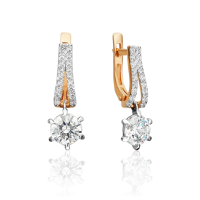 Серьги с английским замком из комбинированного золота с фианитами 02-3090-00-501-1111-38