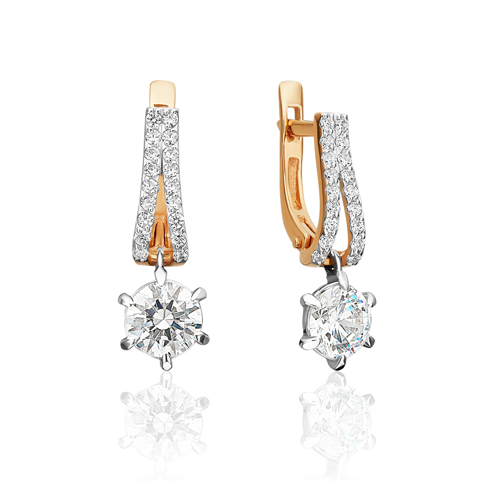 Серьги с английским замком из комбинированного золота с фианитами 02-3090-00-501-1111-38