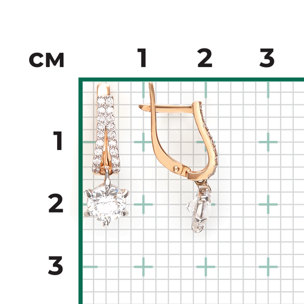 Серьги с английским замком из комбинированного золота с фианитами 02-3090-00-501-1111-38