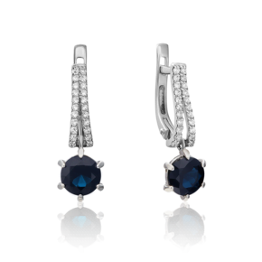 Серьги с английским замком из белого золота с сапфиром и бриллиантами