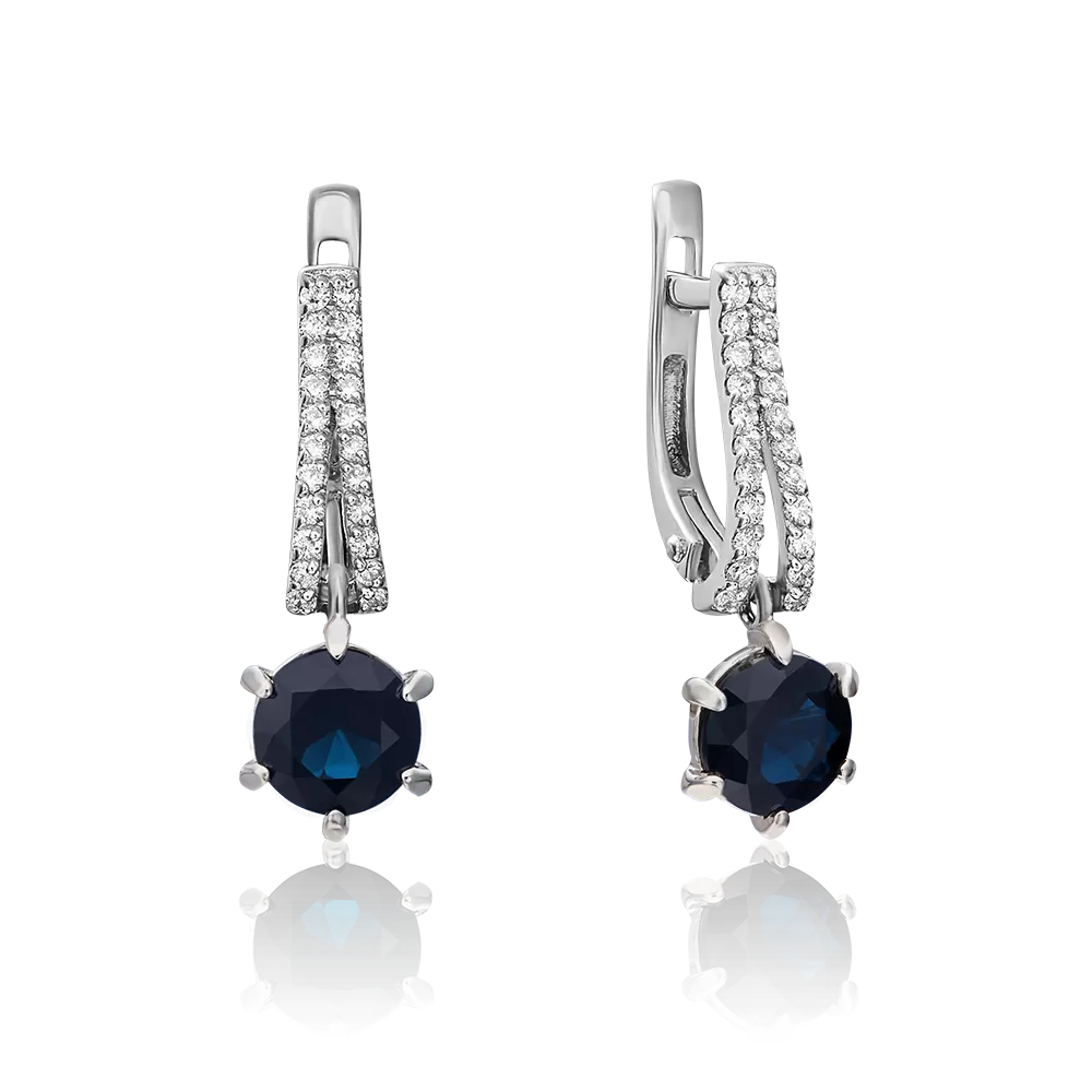 Серьги с английским замком из белого золота с сапфиром и бриллиантами 02-0750-00-105-1120-30