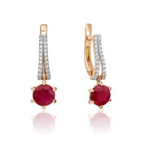 Серьги с английским замком из красного золота с рубином и бриллиантами 02-0749-00-107-1110-30