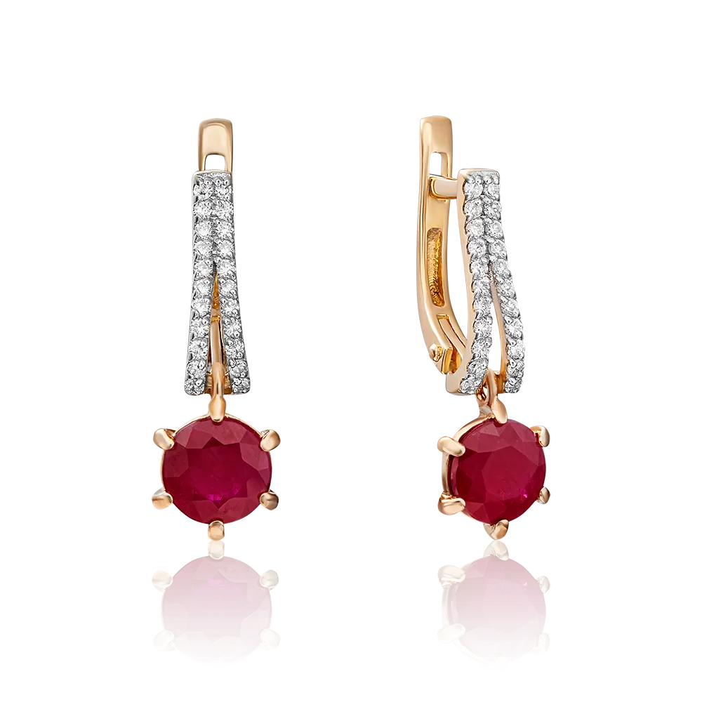 Серьги с английским замком из красного золота с рубином и бриллиантами 02-0749-00-107-1110-30